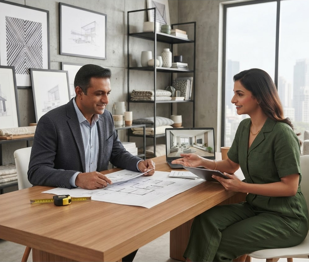 Interior designer discussing a home design