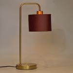 Gold Arc Table Lamp with Maroon Fabric Shade