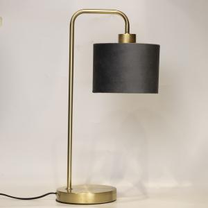 Gold Arc Table Lamp with Maroon Fabric Shade
