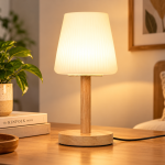Natural Wood Table Lamp with White Diffused Shade