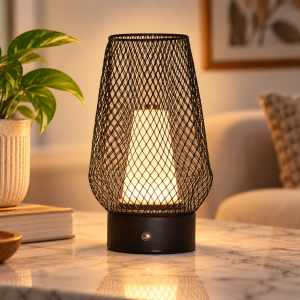Black Mesh Lantern Table Lamp